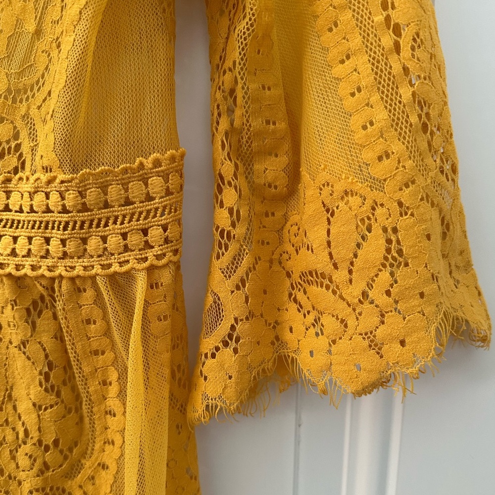 Blue Rain Golden Yellow Boho Lace Kimono Cardigan - Picture 5 of 12